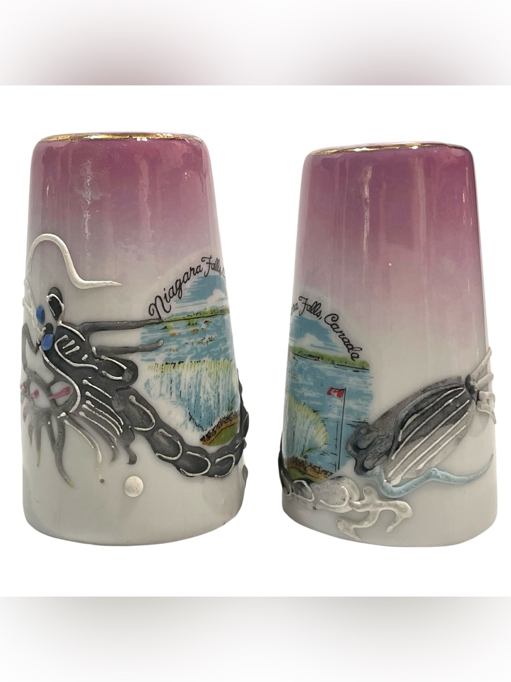 Vintage 1960s Dragonware Moriage Niagara Falls Canada Salt and Pepper Shakers - Picture 5 of 9